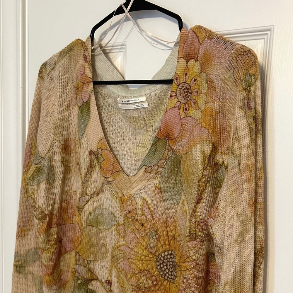 Anthropologie‎ The Dreamer Floral V Neck Knit Sweater Top Size S Cottagecore - Picture 3 of 6